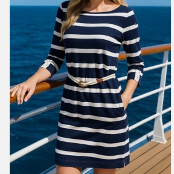 Lauren Ralph Lauren Breton French Stripe Shift Dress Nautical Preppy Sz Large - Picture 2 of 10